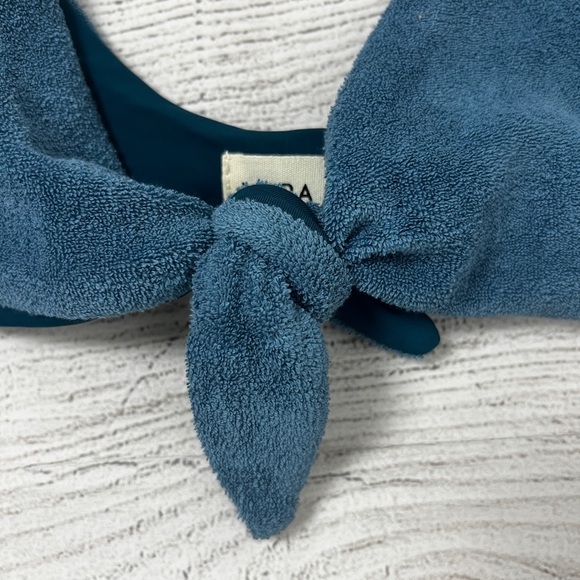 NEW Mara Hoffman Rio Slate Blue Textured Terry Fabric Knot Front Bikini Top Sz L - Picture 5 of 8